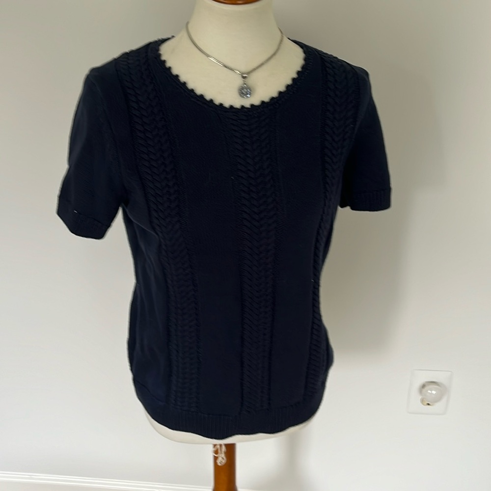 Brooks Brothers Navy Short Sleeve Cable Knit Sweater